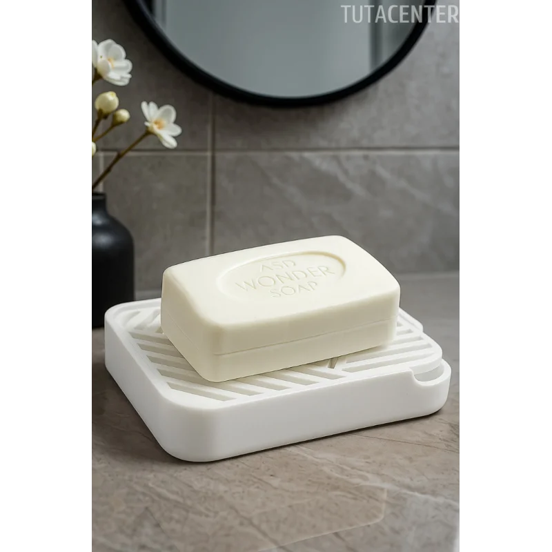 Modern Tahliyeli Sabunluk Plastik Sabunluk Beyaz