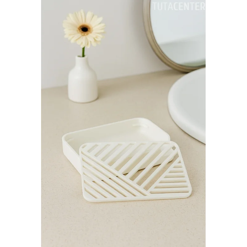 Modern Tahliyeli Sabunluk Plastik Sabunluk Beyaz