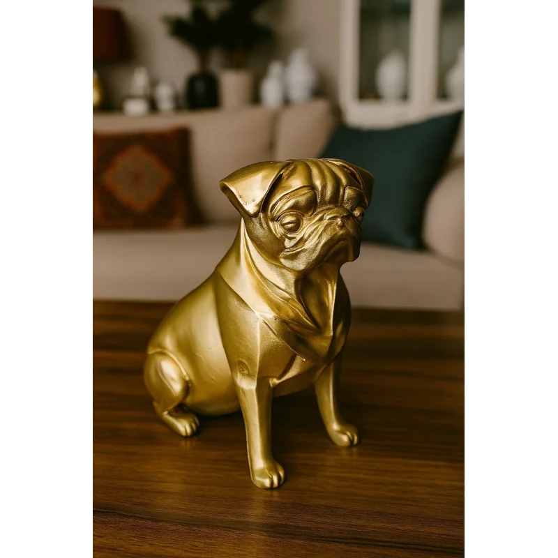 Pug Köpek Dekoratif Biblo - Gold (Altın Renk) 20CM - PLASTİK Premium Biblo Modeli