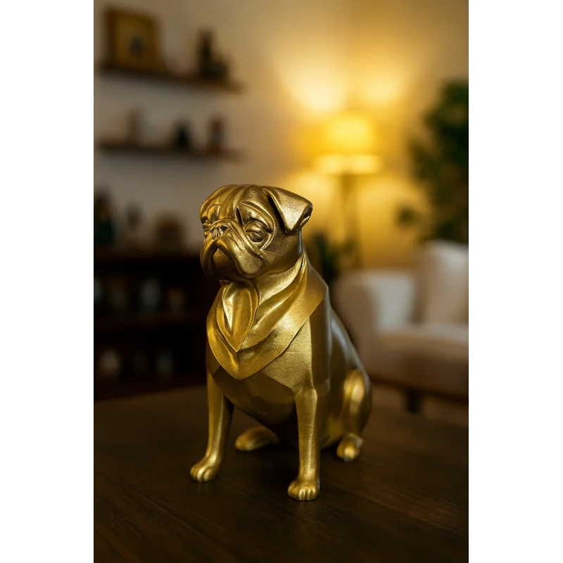 Pug Köpek Dekoratif Biblo - Gold (Altın Renk) 20CM - PLASTİK Premium Biblo Modeli