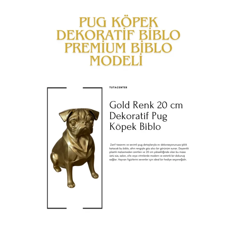Pug Köpek Dekoratif Biblo - Gold (Altın Renk) 20CM - PLASTİK Premium Biblo Modeli