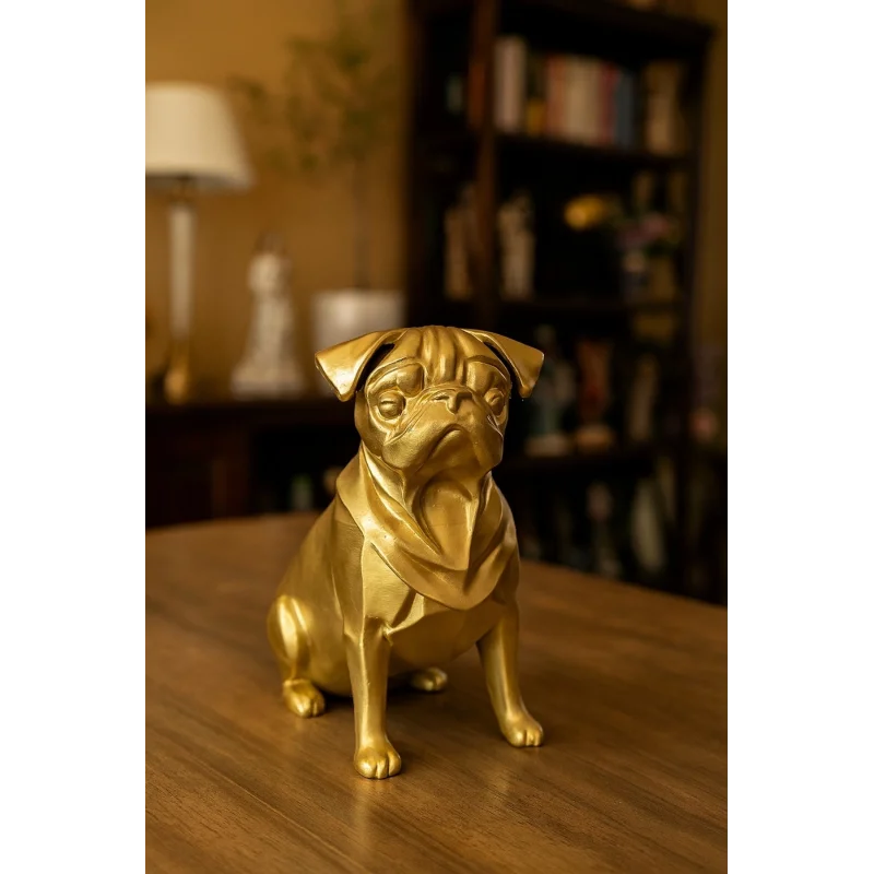 Pug Köpek Dekoratif Biblo - Gold (Altın Renk) 20CM - PLASTİK Premium Biblo Modeli