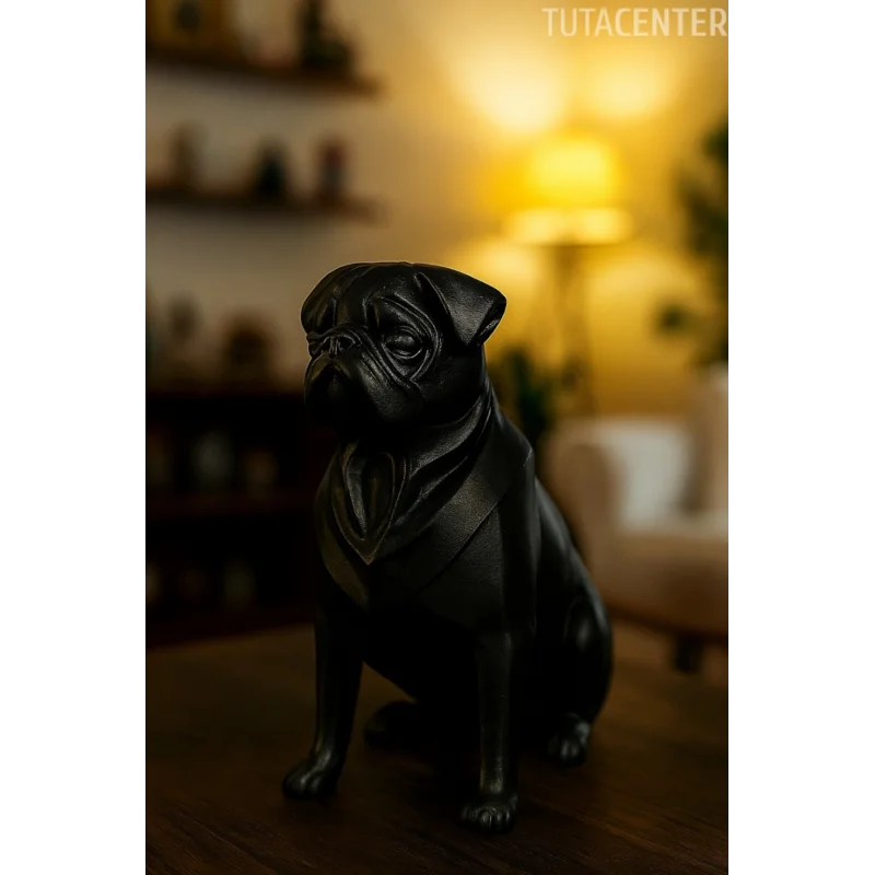 Pug Köpek Dekoratif Biblo - (Siyah Renk) 20CM - PLASTİK Premium Biblo Modeli