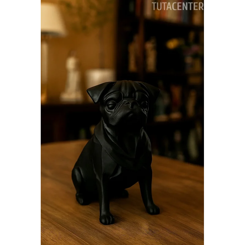 Pug Köpek Dekoratif Biblo - (Siyah Renk) 20CM - PLASTİK Premium Biblo Modeli