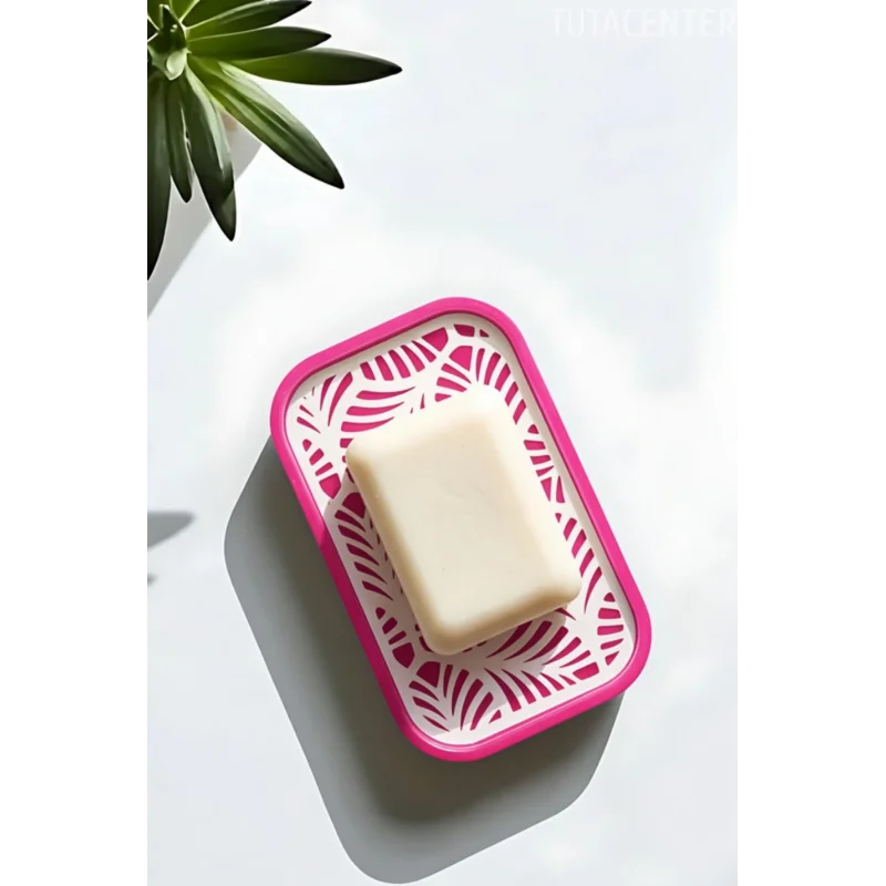 Palmiye Yaprağı Desenli Plastik Sabunluk – Açık Kahverengi Beyaz Renkli, Şık Banyo Aksesuarı