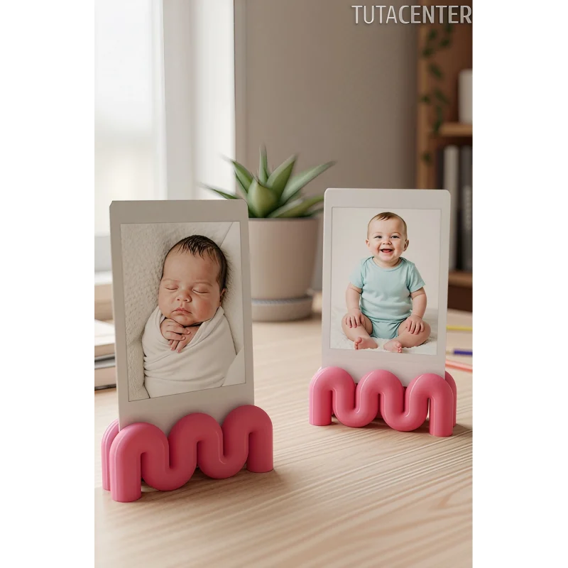 Dalga Formlu Dekoratif Fotoğraf Tutucu, Kart Tutucu, Mini Fotoğraf Tutucu 2 Adet