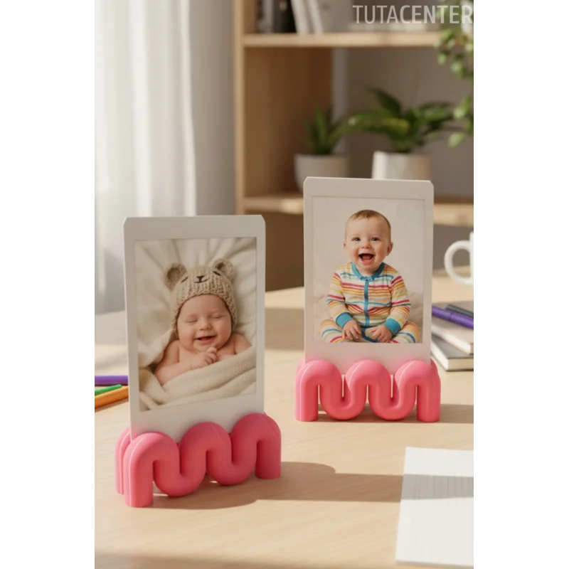 Dalga Formlu Dekoratif Fotoğraf Tutucu, Kart Tutucu, Mini Fotoğraf Tutucu 2 Adet