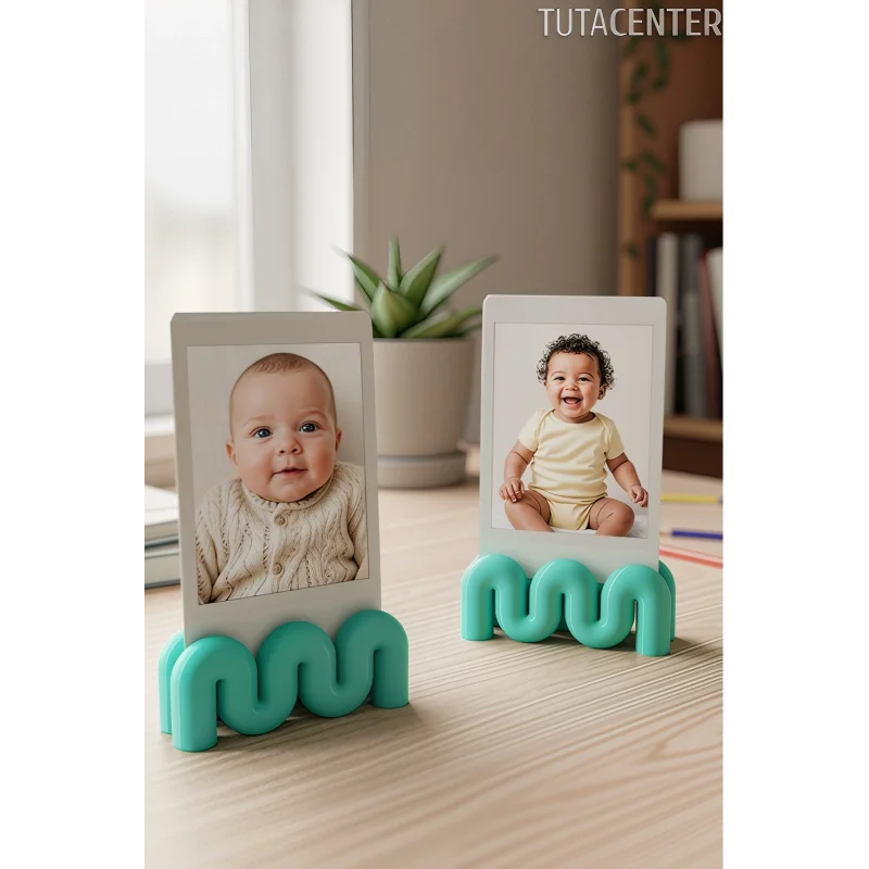 Dalga Formlu Dekoratif Fotoğraf Tutucu, Kart Tutucu, Mini Fotoğraf Tutucu 2 Adet