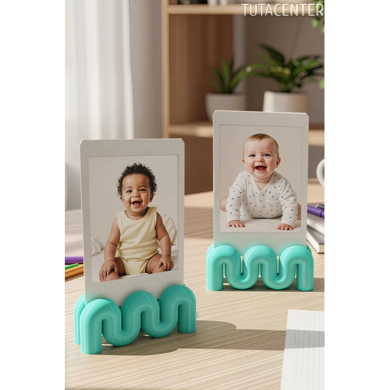 Dalga Formlu Dekoratif Fotoğraf Tutucu, Kart Tutucu, Mini Fotoğraf Tutucu 2 Adet
