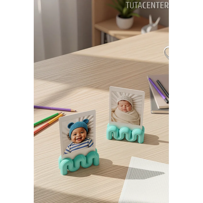 Dalga Formlu Dekoratif Fotoğraf Tutucu, Kart Tutucu, Mini Fotoğraf Tutucu 2 Adet