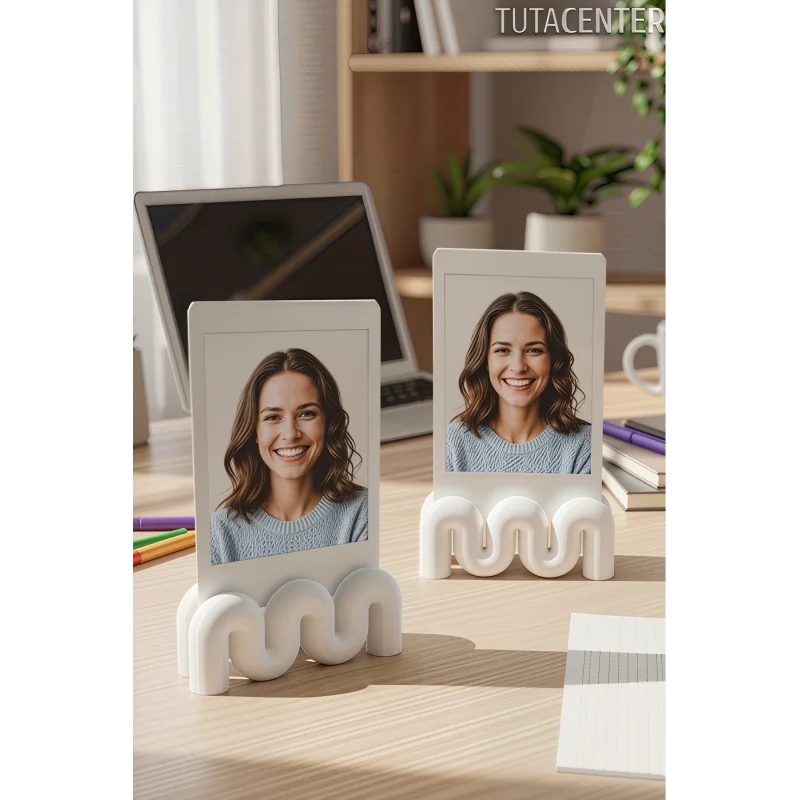 Dalga Formlu Dekoratif Fotoğraf Tutucu, Kart Tutucu, Mini Fotoğraf Tutucu 2 Adet