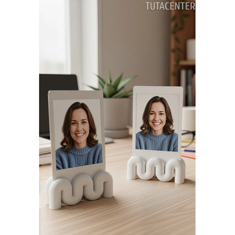 Dalga Formlu Dekoratif Fotoğraf Tutucu, Kart Tutucu, Mini Fotoğraf Tutucu 2 Adet