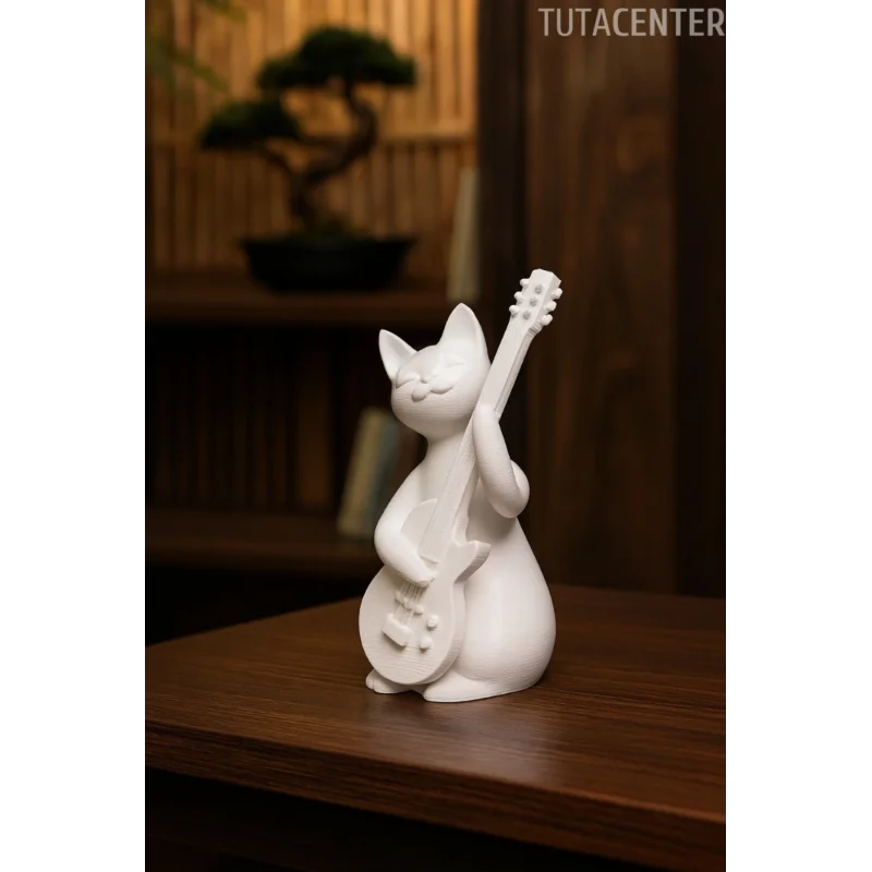 Gitar Çalan Kedi Biblo Modern Biblo 15CM Plastik ( Rockstar Kedi Biblo )