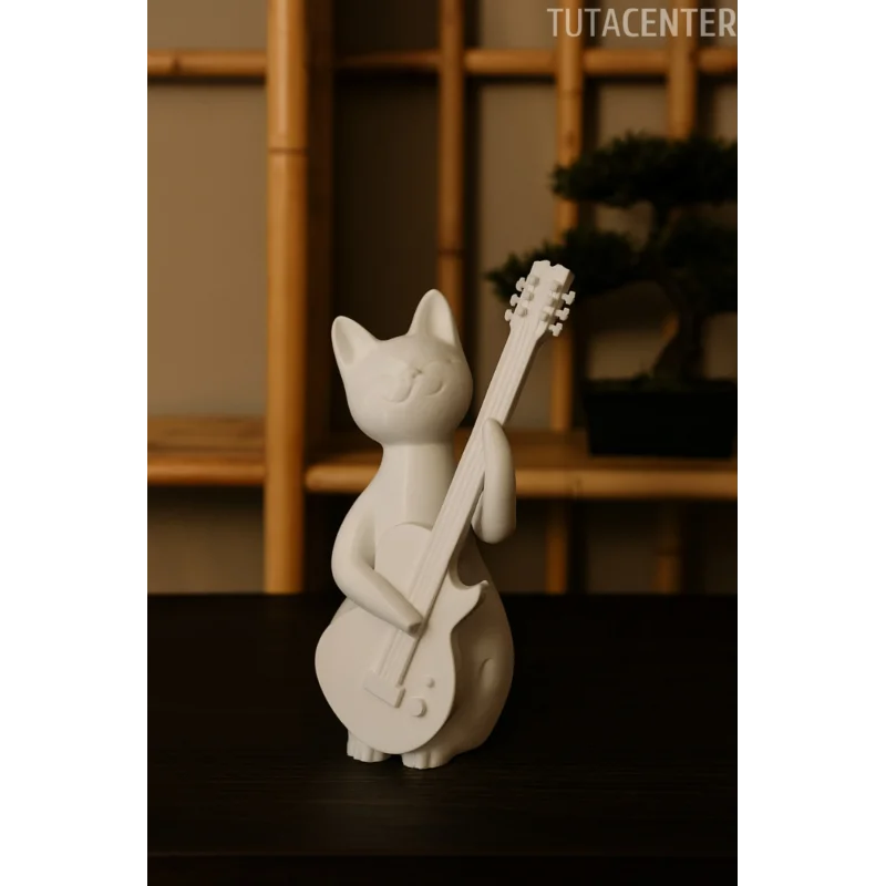 Gitar Çalan Kedi Biblo Modern Biblo 15CM Plastik ( Rockstar Kedi Biblo )