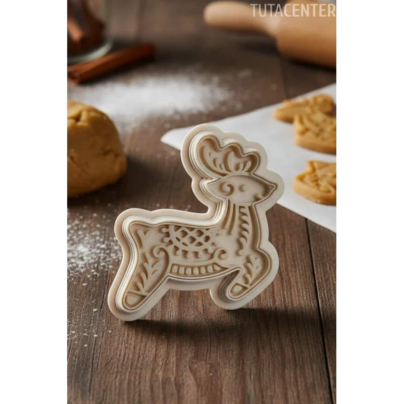 Geyik Şekilli Yılbaşı Kurabiye Kalıbı – Plastik 2 Parça, Şık Desenli Noel Kurabiye Kalıbı