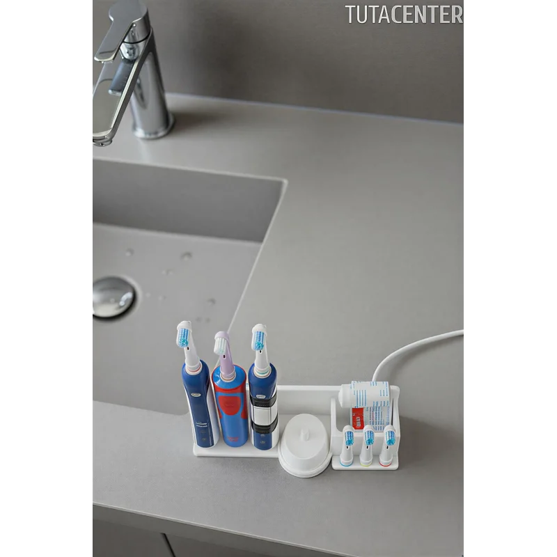 Şarjlı Diş Fırçası Tutucu Stand ( 3 Diş Fırçalık Yuvası - 3 Başlık Yuvası - Diş Macunu Yuvalı )