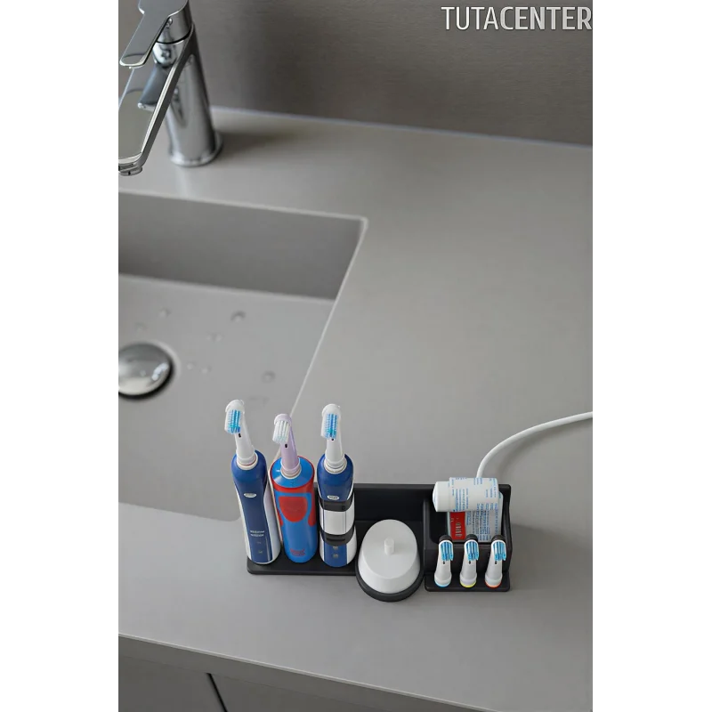 Şarjlı Diş Fırçası Tutucu Stand ( 3 Diş Fırçalık Yuvası - 3 Başlık Yuvası - Diş Macunu Yuvalı )
