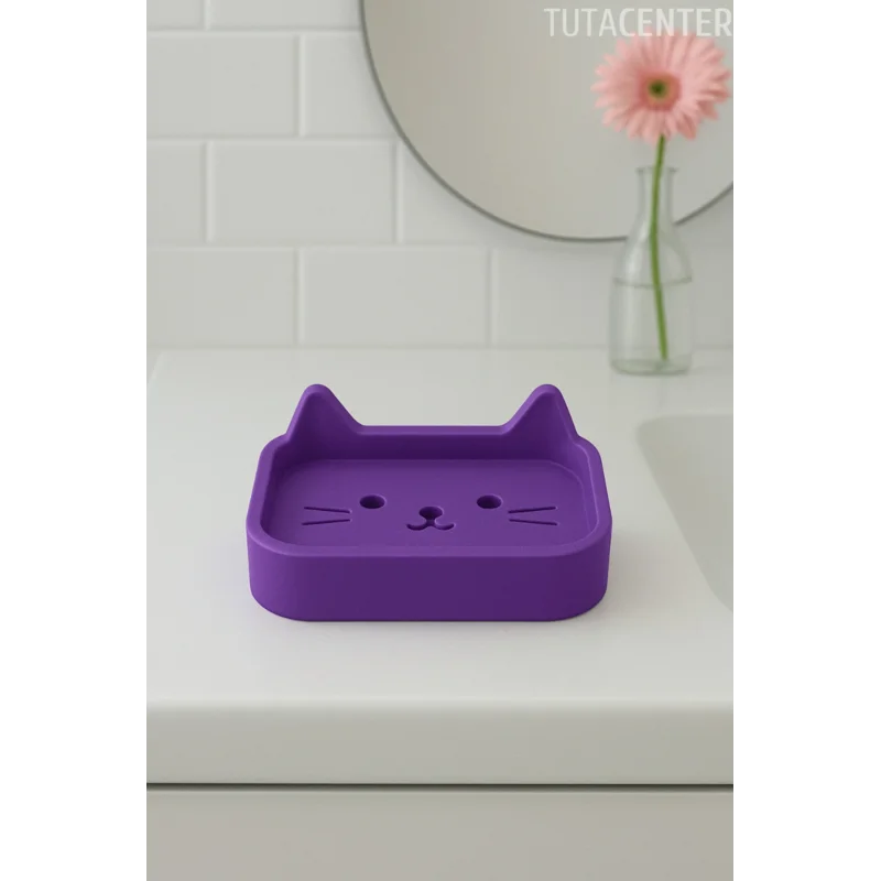 Kedi Sabunluk Standı – Su Tahliyeli, Dayanıklı Plastik Banyo Ürünü