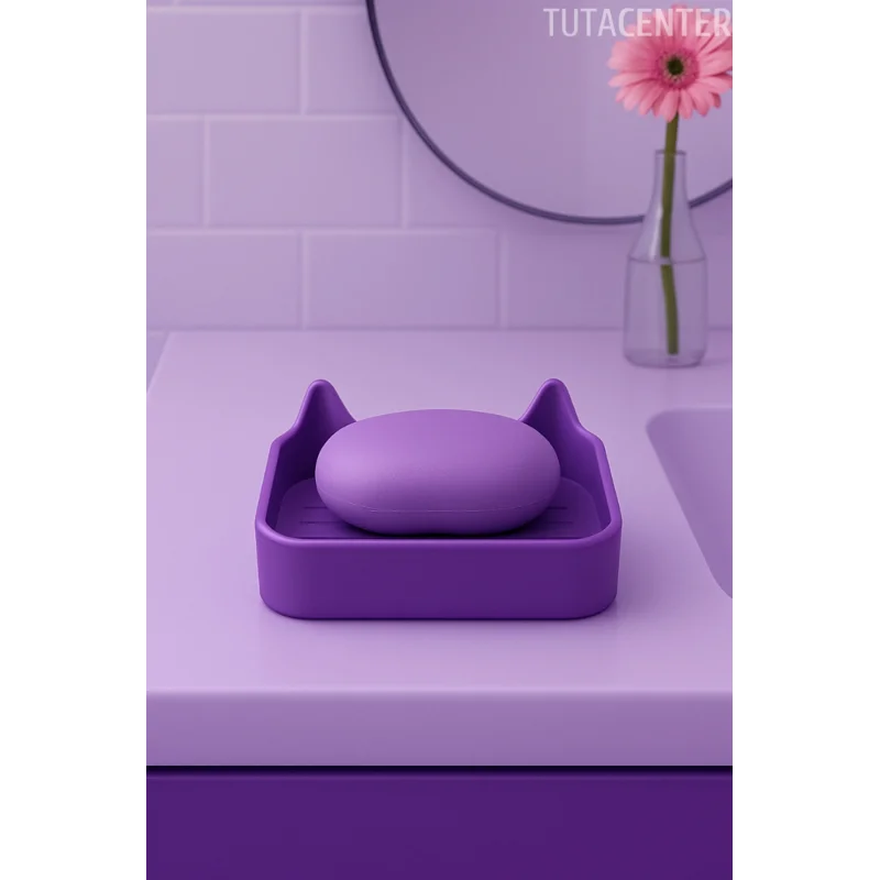 Kedi Sabunluk Standı – Su Tahliyeli, Dayanıklı Plastik Banyo Ürünü