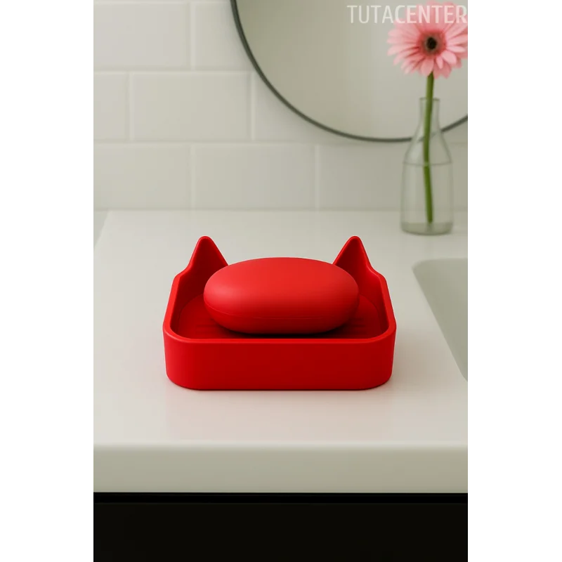 Kedi Sabunluk Standı – Su Tahliyeli, Dayanıklı Plastik Banyo Ürünü