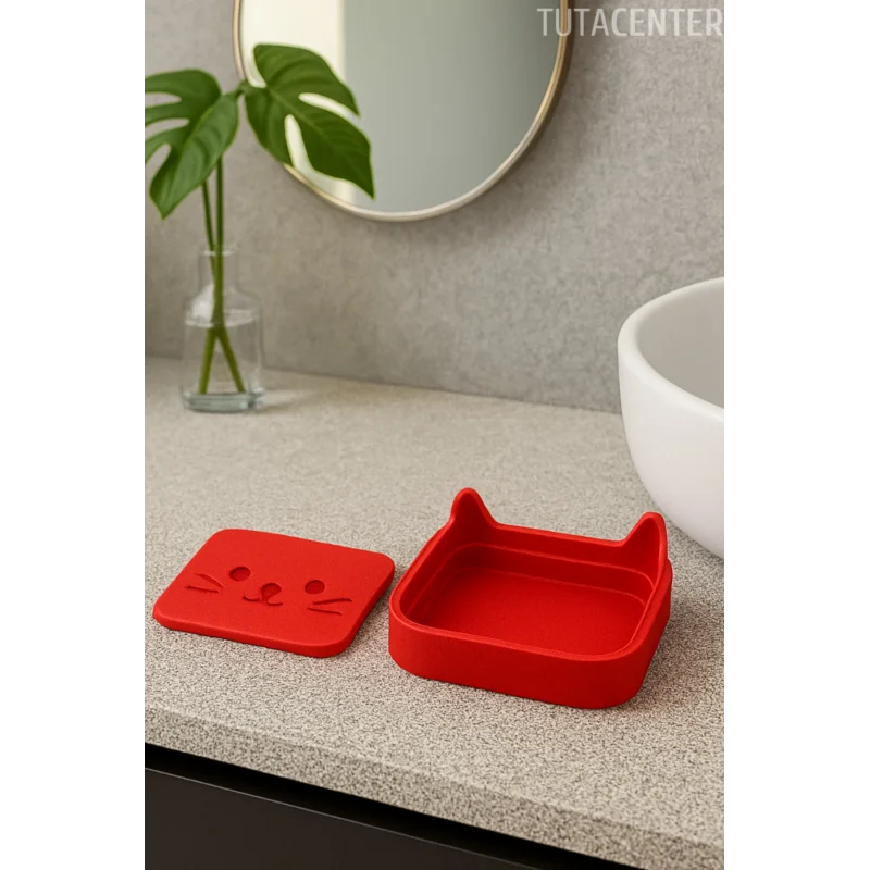 Kedi Sabunluk Standı – Su Tahliyeli, Dayanıklı Plastik Banyo Ürünü