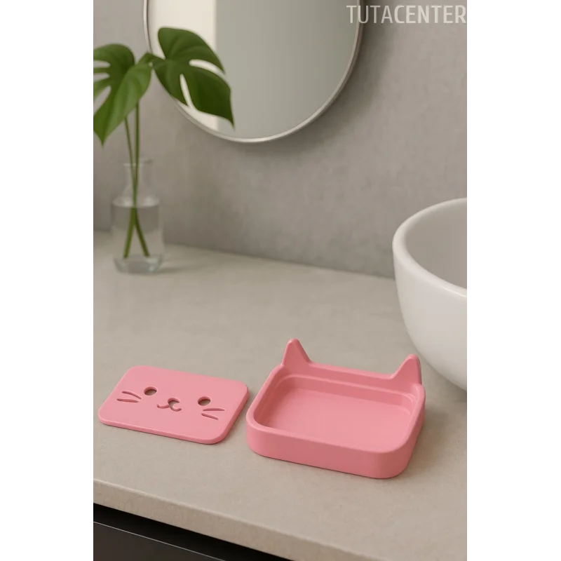 Kedi Sabunluk Standı – Su Tahliyeli, Dayanıklı Plastik Banyo Ürünü