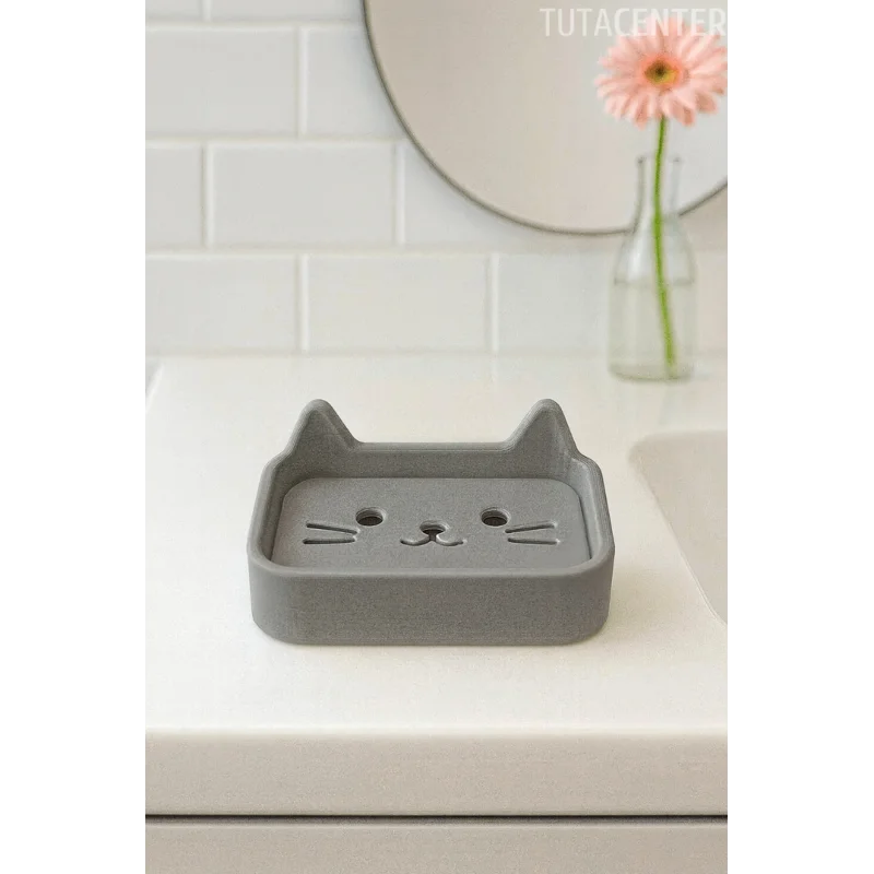 Kedi Sabunluk Standı – Su Tahliyeli, Dayanıklı Plastik Banyo Ürünü