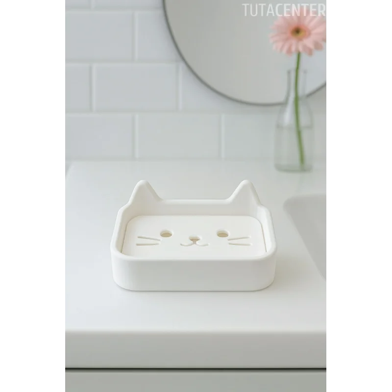 Kedi Sabunluk Standı – Su Tahliyeli, Dayanıklı Plastik Banyo Ürünü