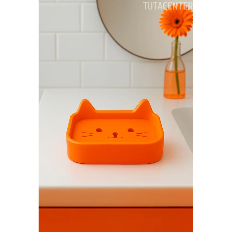 Kedi Sabunluk Standı – Su Tahliyeli, Dayanıklı Plastik Banyo Ürünü