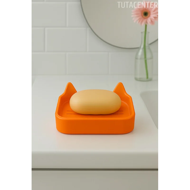 Kedi Sabunluk Standı – Su Tahliyeli, Dayanıklı Plastik Banyo Ürünü