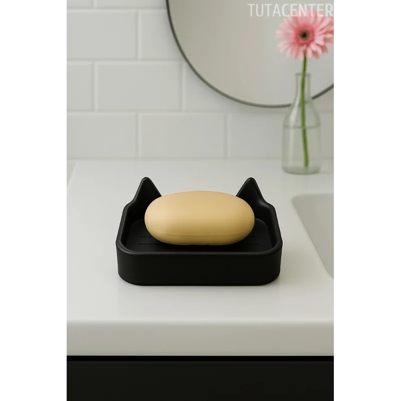 Kedi Sabunluk Standı – Su Tahliyeli, Dayanıklı Plastik Banyo Ürünü