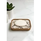 Palmiye Yaprağı Desenli Plastik Sabunluk – Açık Kahverengi Beyaz Renkli, Şık Banyo Aksesuarı