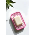 Palmiye Yaprağı Desenli Plastik Sabunluk – Açık Kahverengi Beyaz Renkli, Şık Banyo Aksesuarı