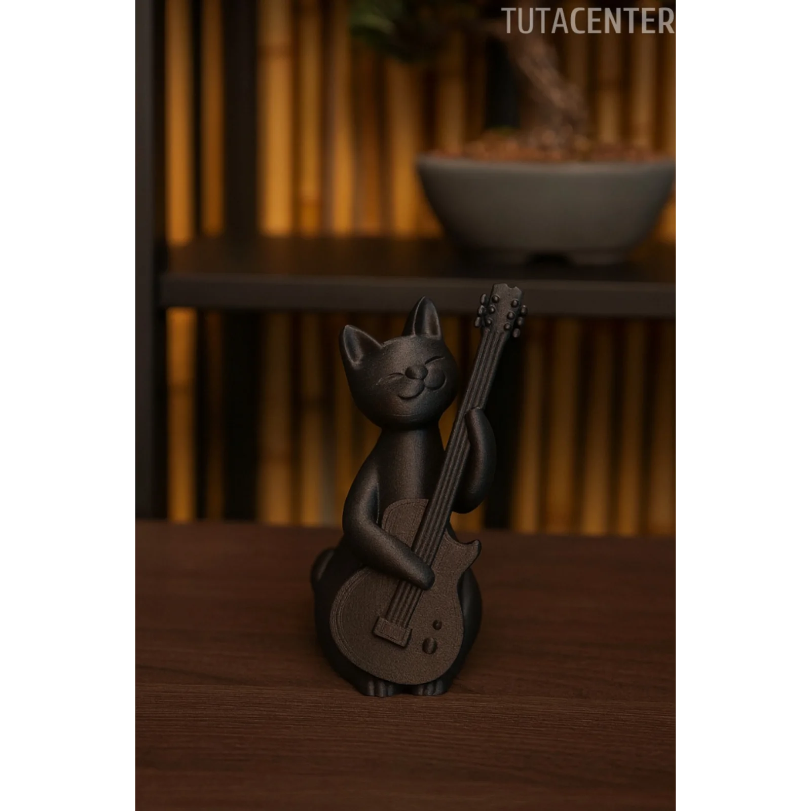 Gitar Çalan Kedi Biblo Modern Biblo 15CM Plastik ( Rockstar Kedi Biblo )