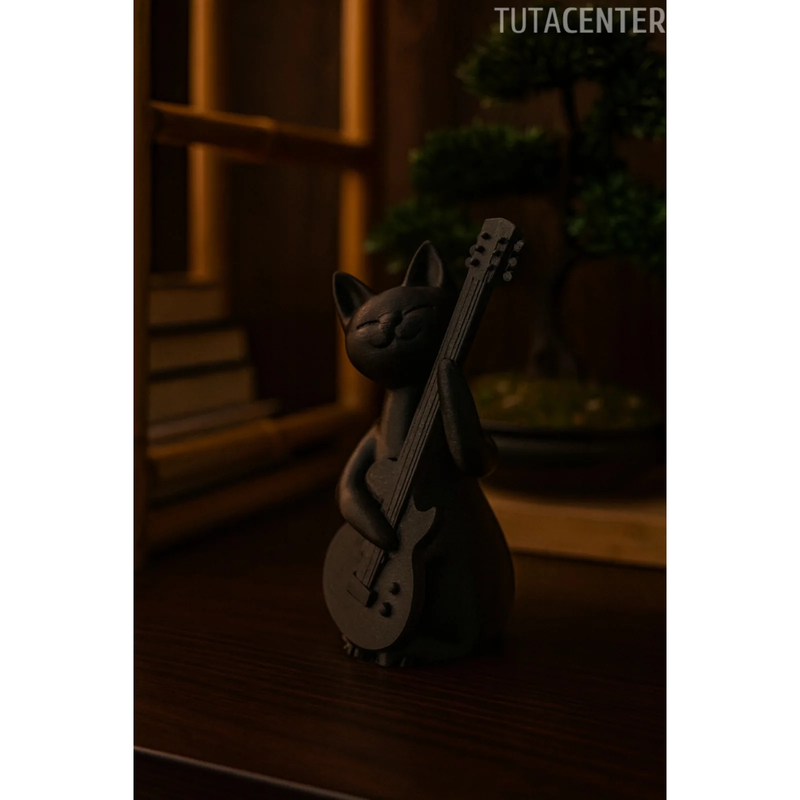 Gitar Çalan Kedi Biblo Modern Biblo 15CM Plastik ( Rockstar Kedi Biblo )