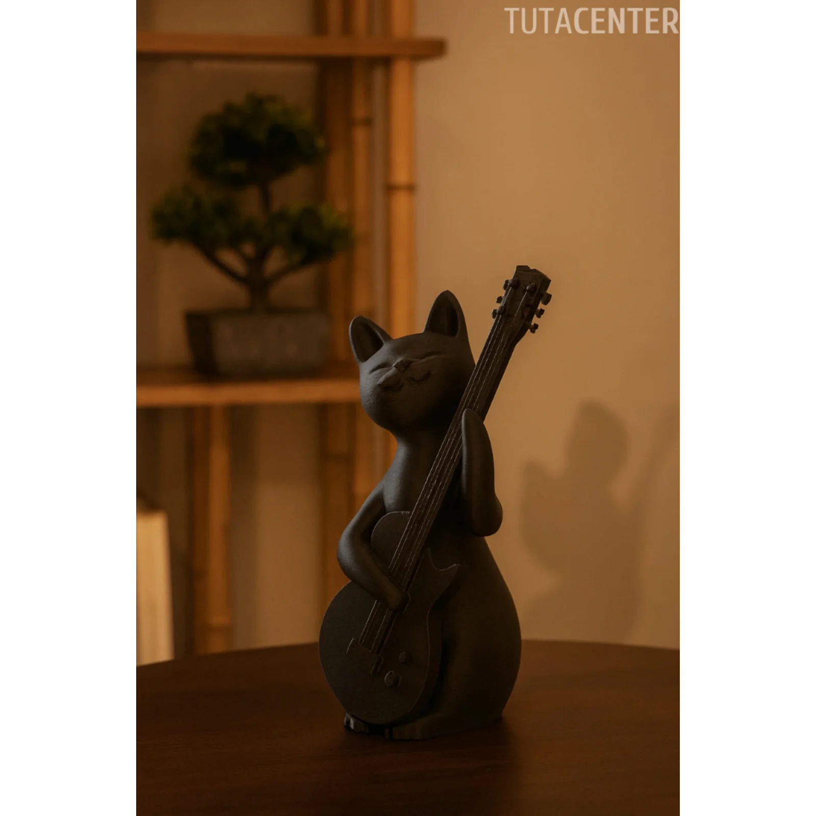 Gitar Çalan Kedi Biblo Modern Biblo 15CM Plastik ( Rockstar Kedi Biblo )
