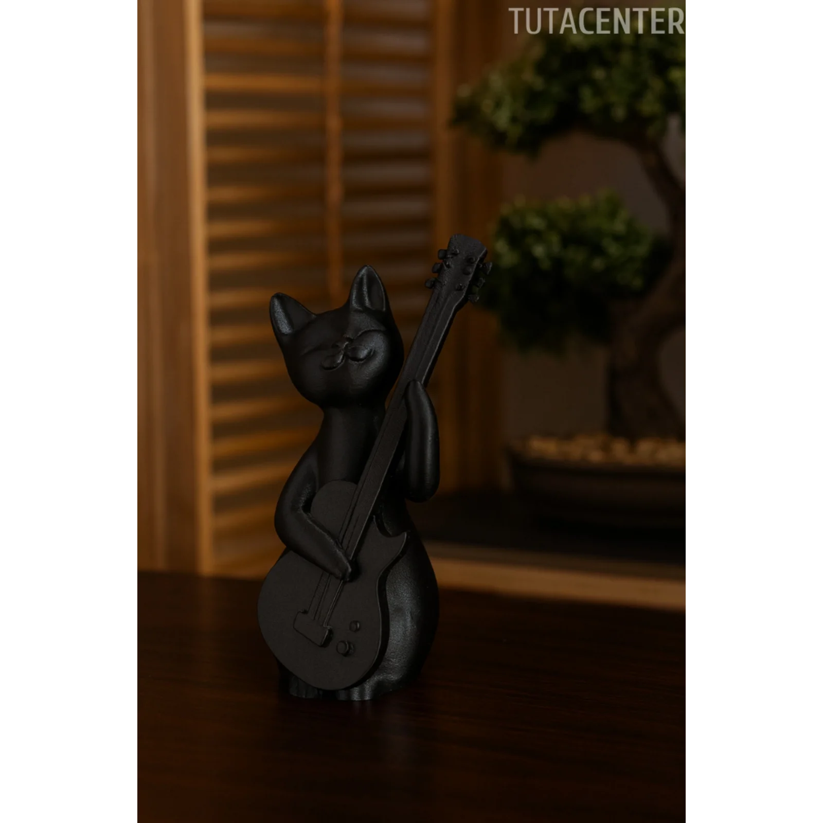 Gitar Çalan Kedi Biblo Modern Biblo 15CM Plastik ( Rockstar Kedi Biblo )