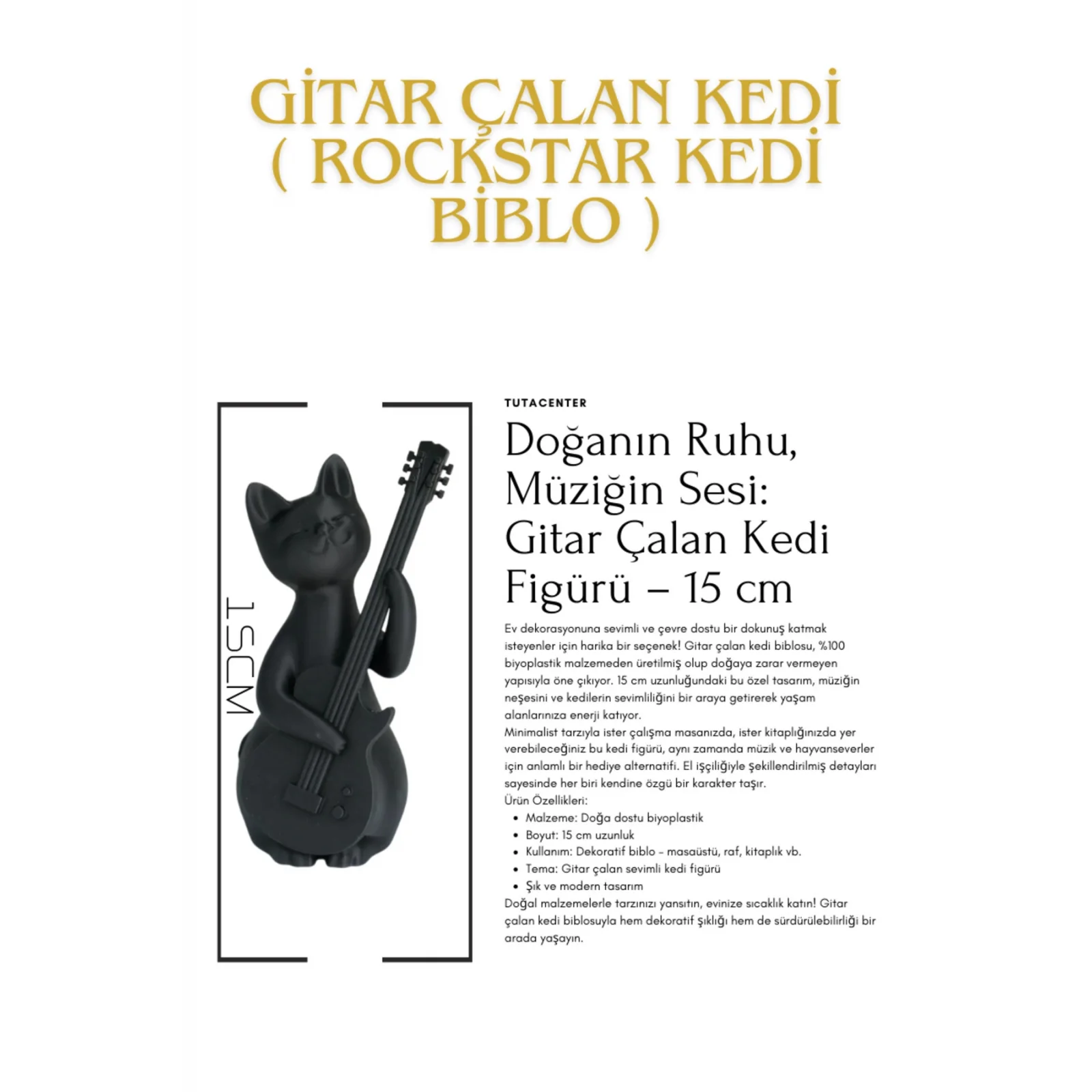 Gitar Çalan Kedi Biblo Modern Biblo 15CM Plastik ( Rockstar Kedi Biblo )