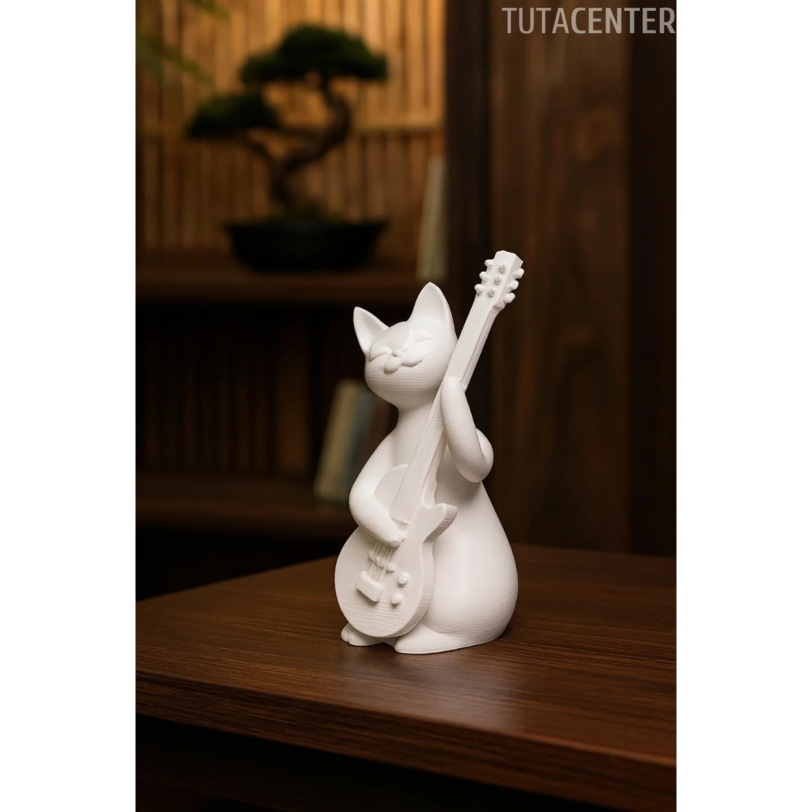 Gitar Çalan Kedi Biblo Modern Biblo 15CM Plastik ( Rockstar Kedi Biblo )