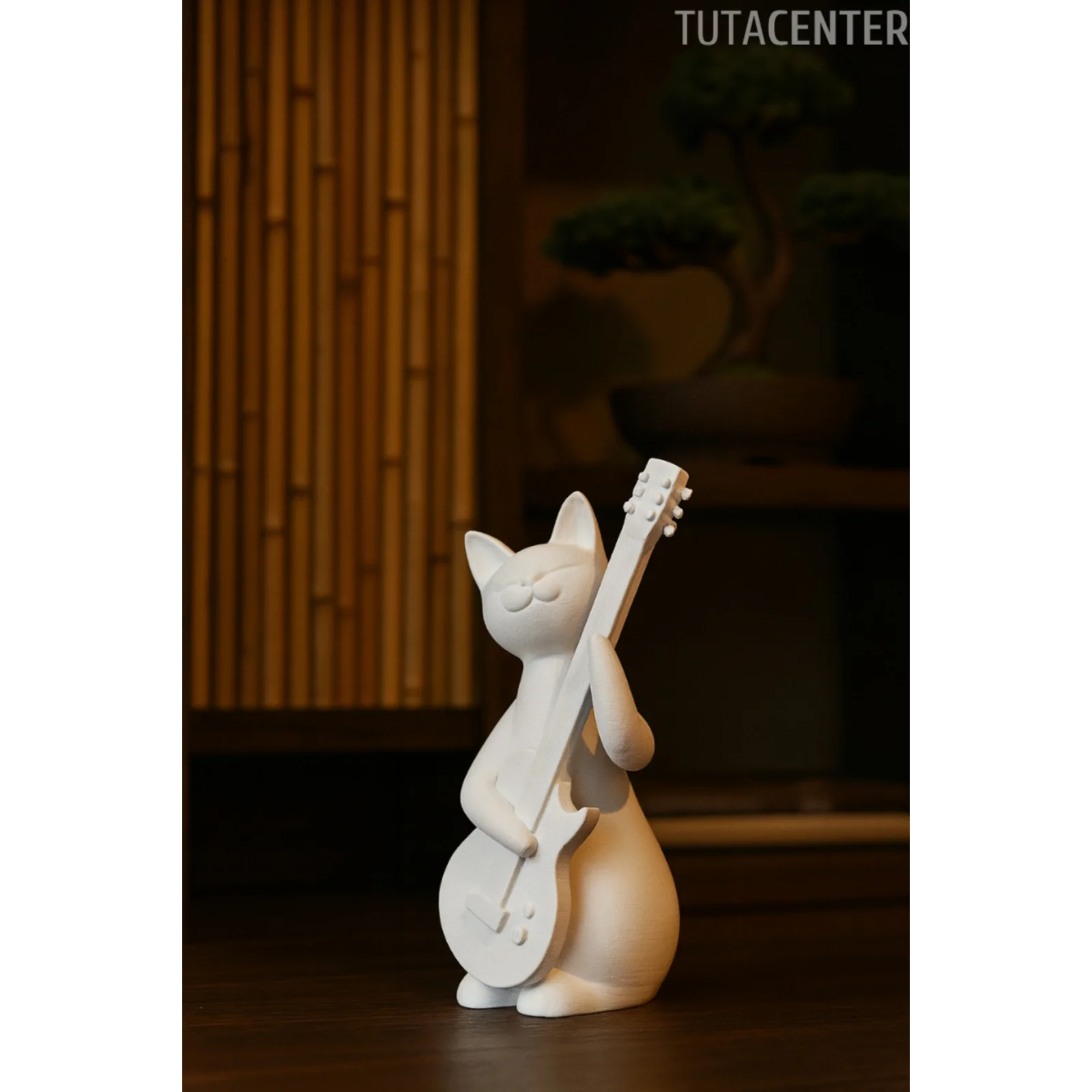 Gitar Çalan Kedi Biblo Modern Biblo 15CM Plastik ( Rockstar Kedi Biblo )