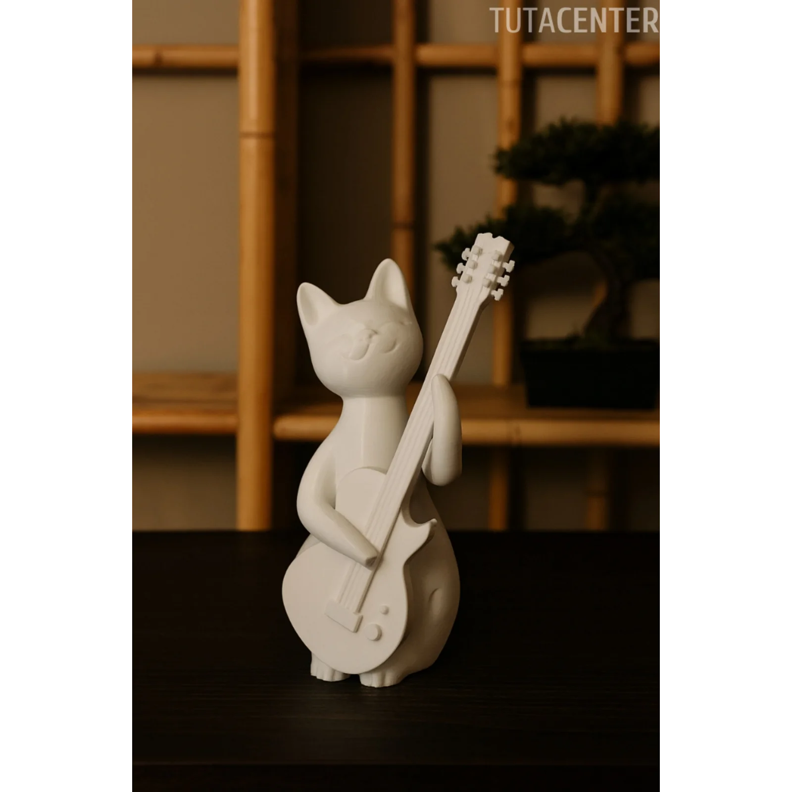 Gitar Çalan Kedi Biblo Modern Biblo 15CM Plastik ( Rockstar Kedi Biblo )