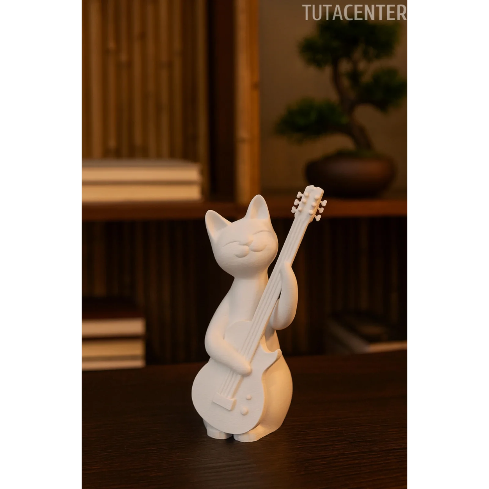 Gitar Çalan Kedi Biblo Modern Biblo 15CM Plastik ( Rockstar Kedi Biblo )