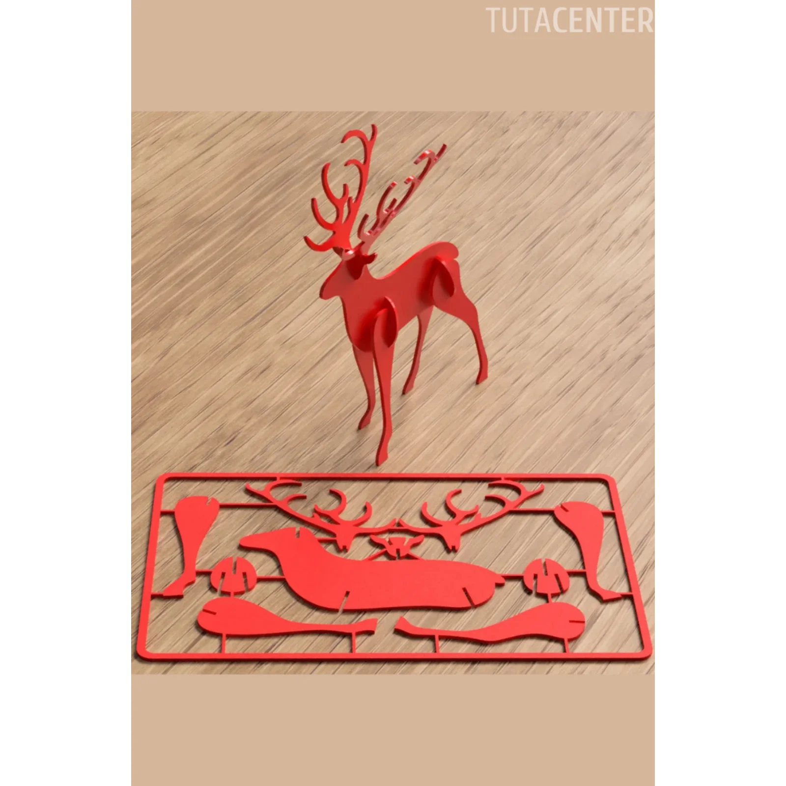 Kırmızı Geyik Kit Card Demonte 3D Yapboz 1 Adet
