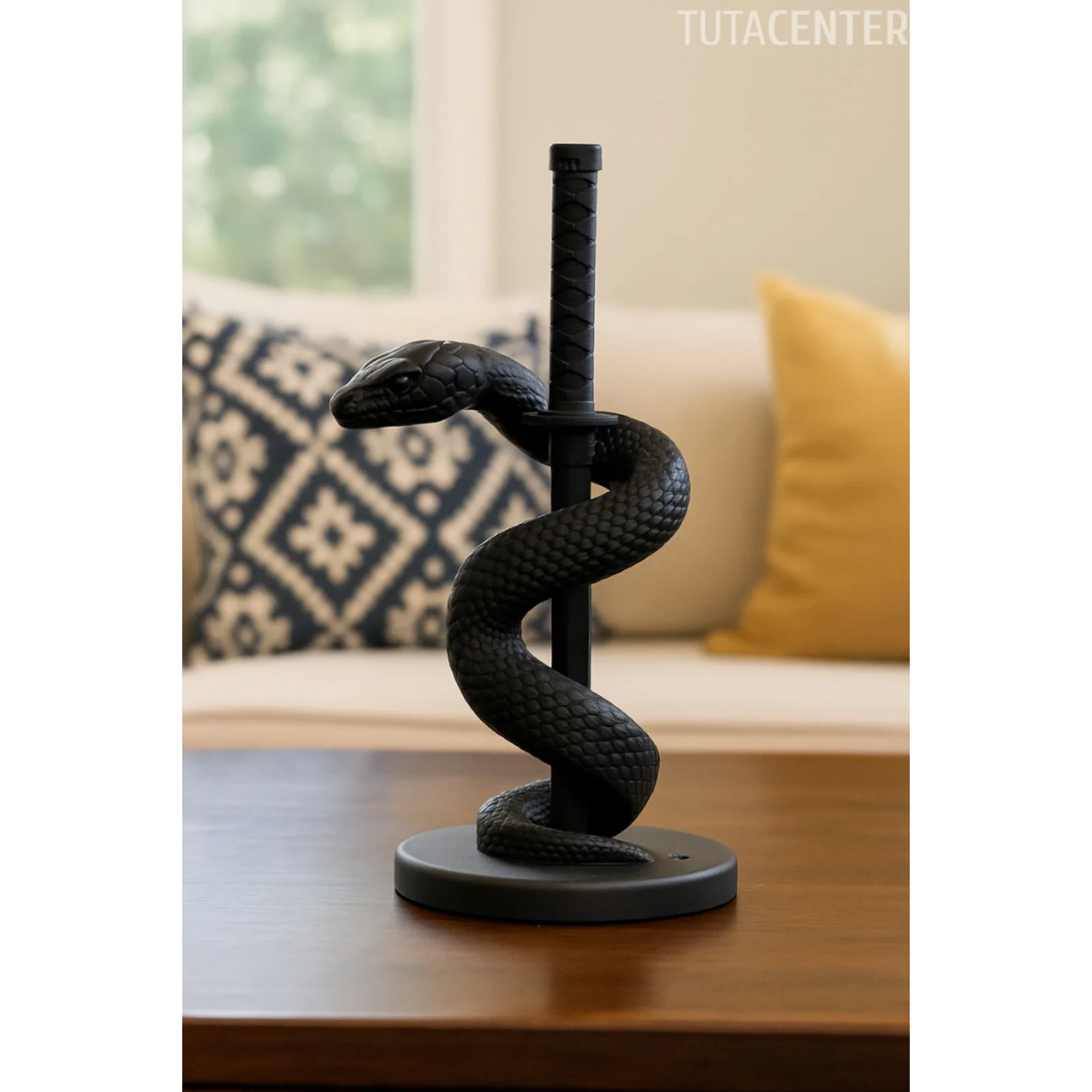 Katanaya Sarılı Yılan Biblosu, Dekoratif Katanaya Sarılı Kobra Aksesuarı 14cm