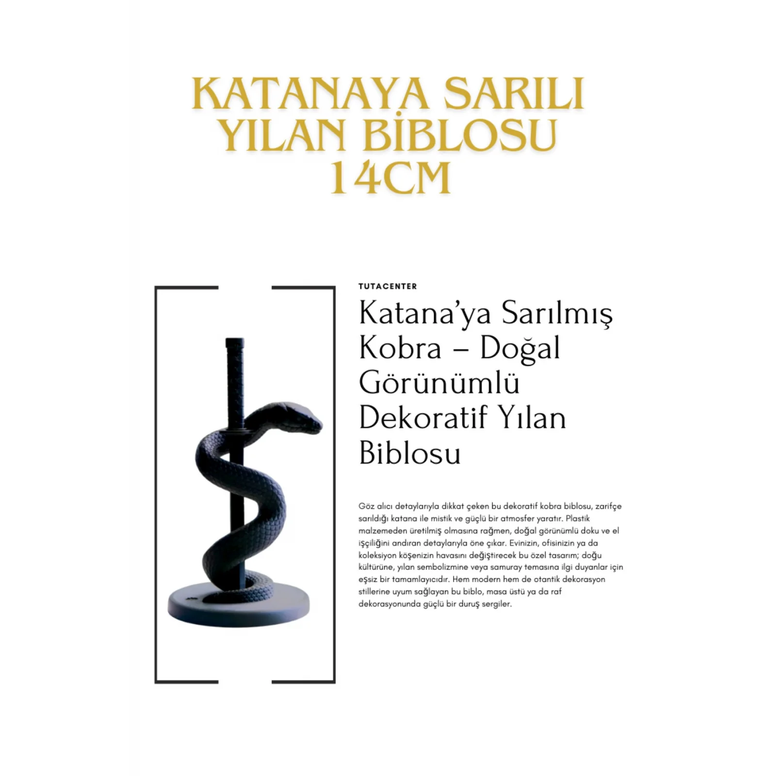 Katanaya Sarılı Yılan Biblosu, Dekoratif Katanaya Sarılı Kobra Aksesuarı 14cm