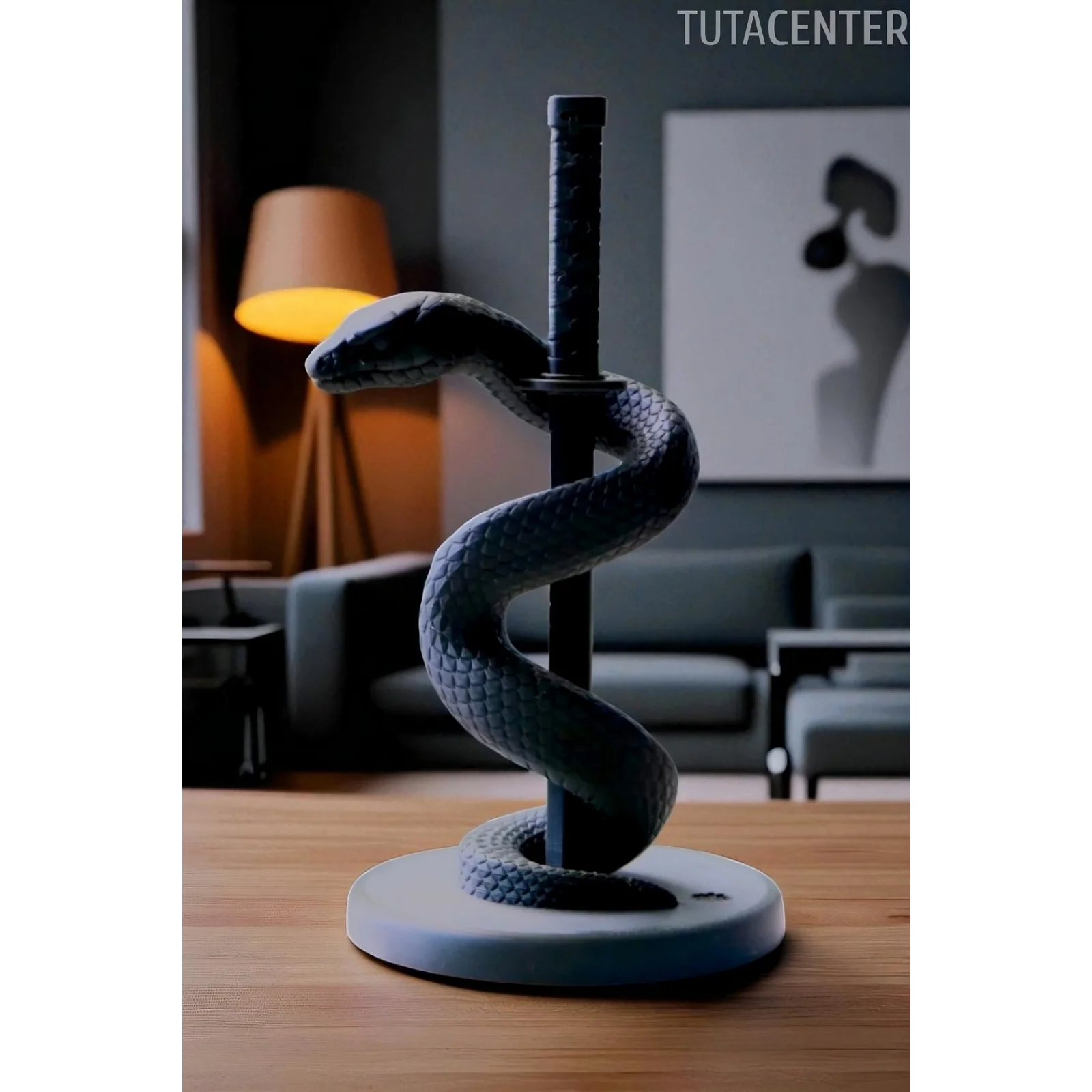 Katanaya Sarılı Yılan Biblosu, Dekoratif Katanaya Sarılı Kobra Aksesuarı 14cm