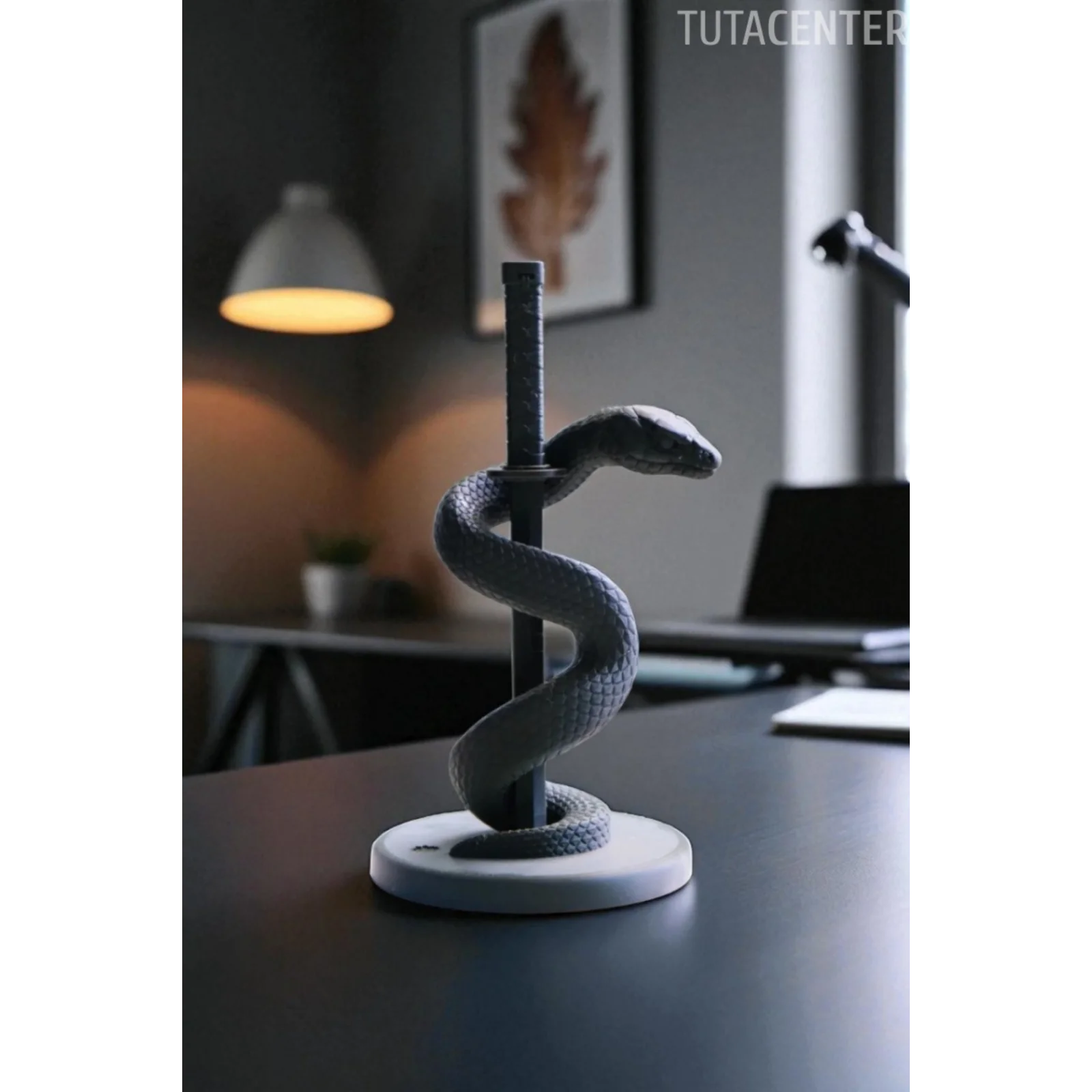 Katanaya Sarılı Yılan Biblosu, Dekoratif Katanaya Sarılı Kobra Aksesuarı 14cm