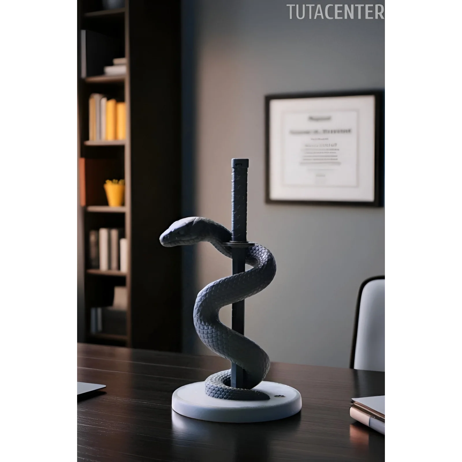 Katanaya Sarılı Yılan Biblosu, Dekoratif Katanaya Sarılı Kobra Aksesuarı 14cm