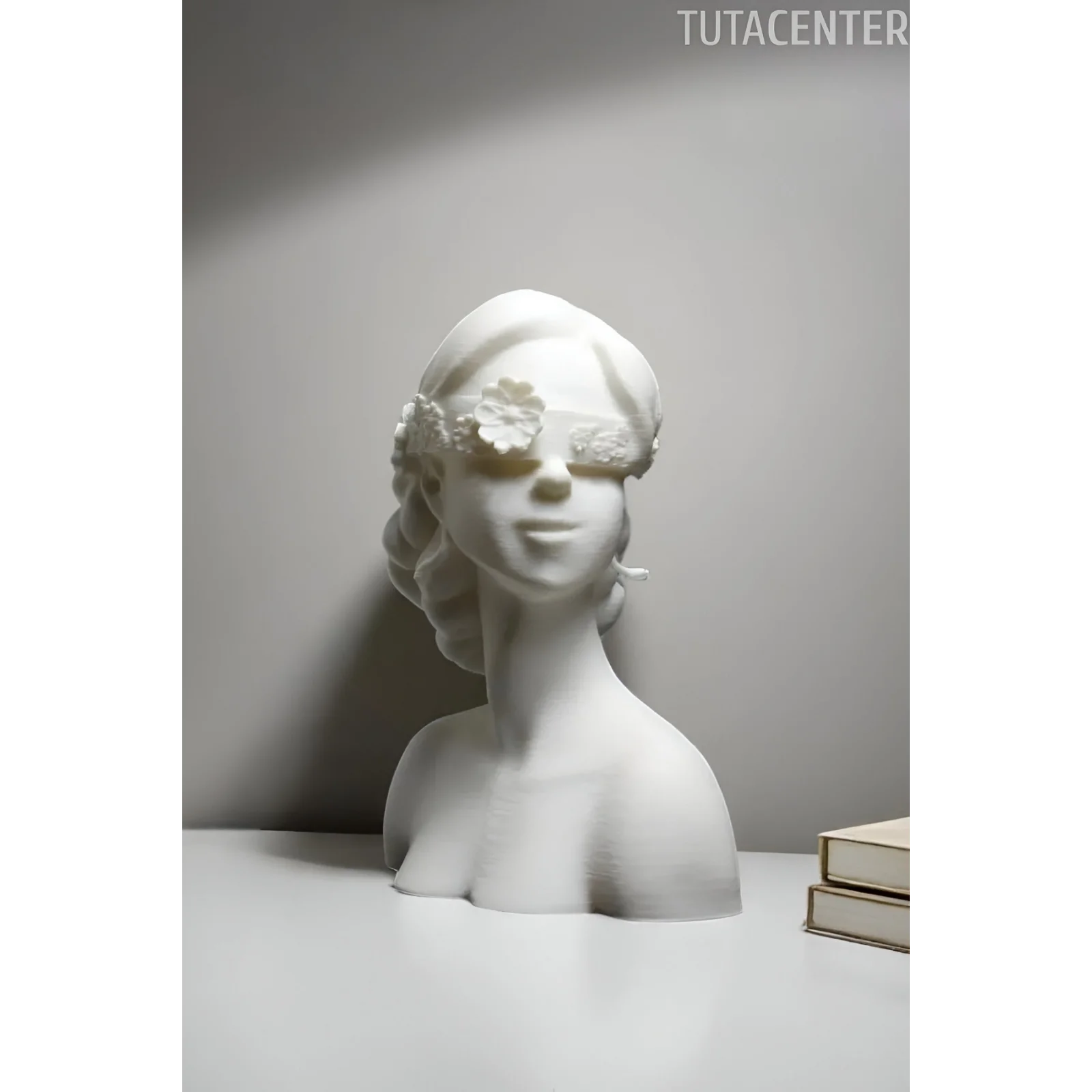 Bereketli Çiçekler Göz Bantlı Kadın Biblo Heykel – Bioplastik Ev Dekorasyonu, Zarif Biblo 14cm