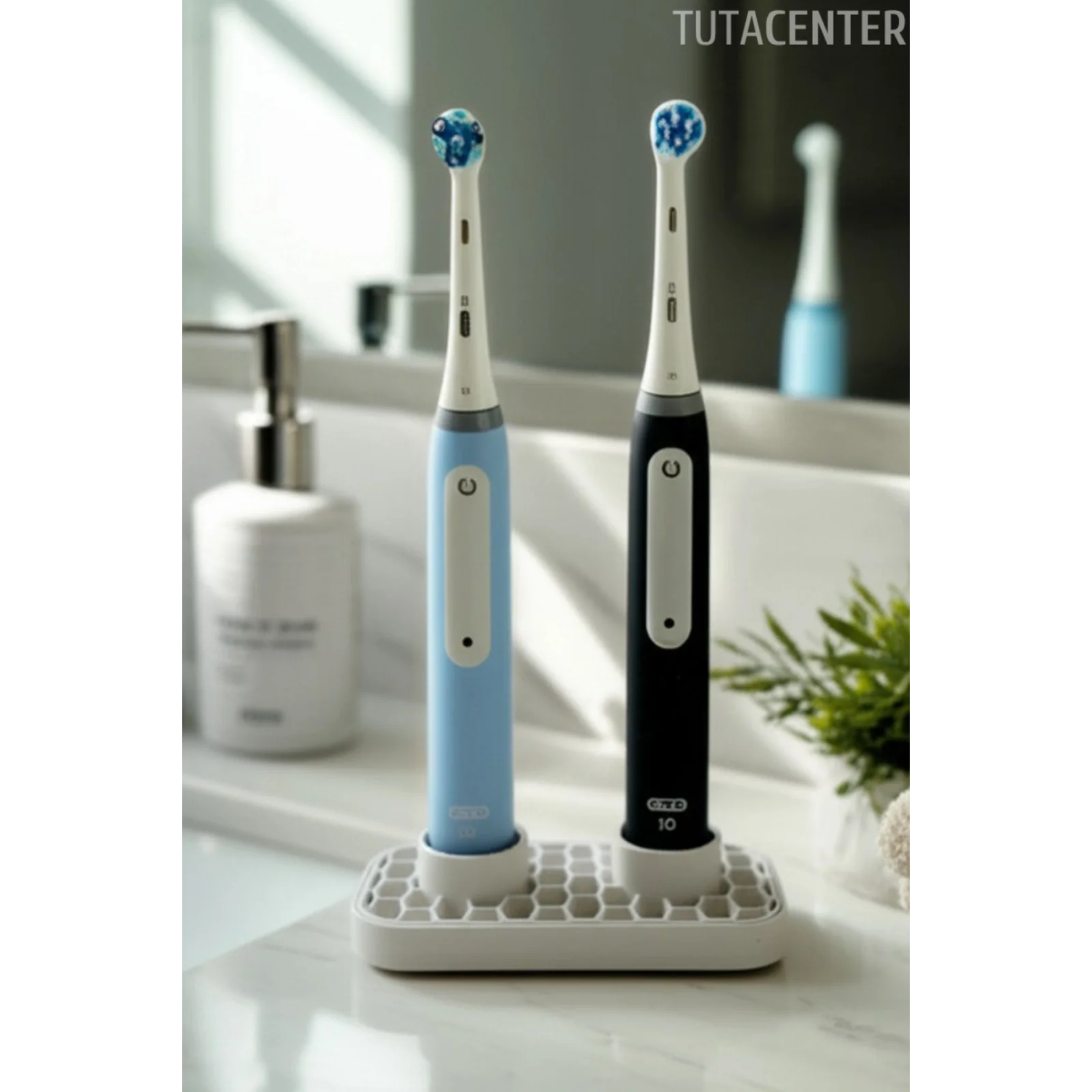 Tahliyeli Elektrikli Diş Fırçası Tutucu (Şarjlı Diş Fırçası Tutucu Stand 2 Bölmeli)